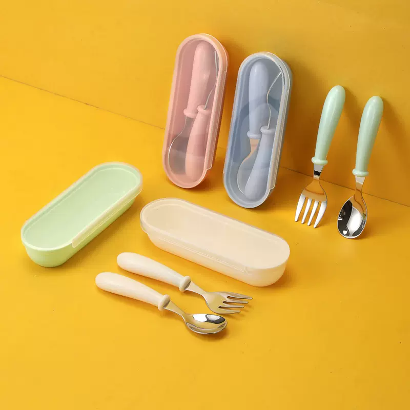 304不锈钢儿童勺子宝宝吃饭勺辅食便携勺叉创意可爱甜品叉北欧风