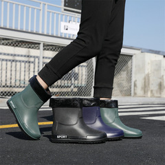 Men's Fashion Mid-Calf Rain Boots Slip-On Waterproof Winter Warmth Kitchen Fishing Car Wash Rubber Shoes
