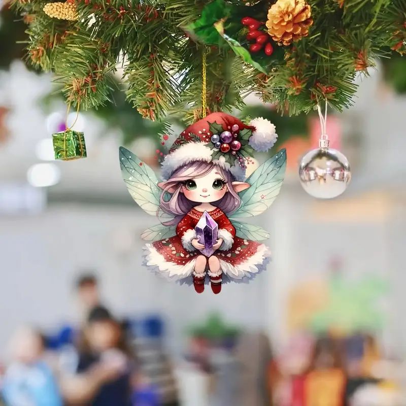 Caricatura de Navidad encantadora pequeña hadas fiestas colgante acrílico plano transfronterizo nuevo colgante de espejo retrovisor image 1