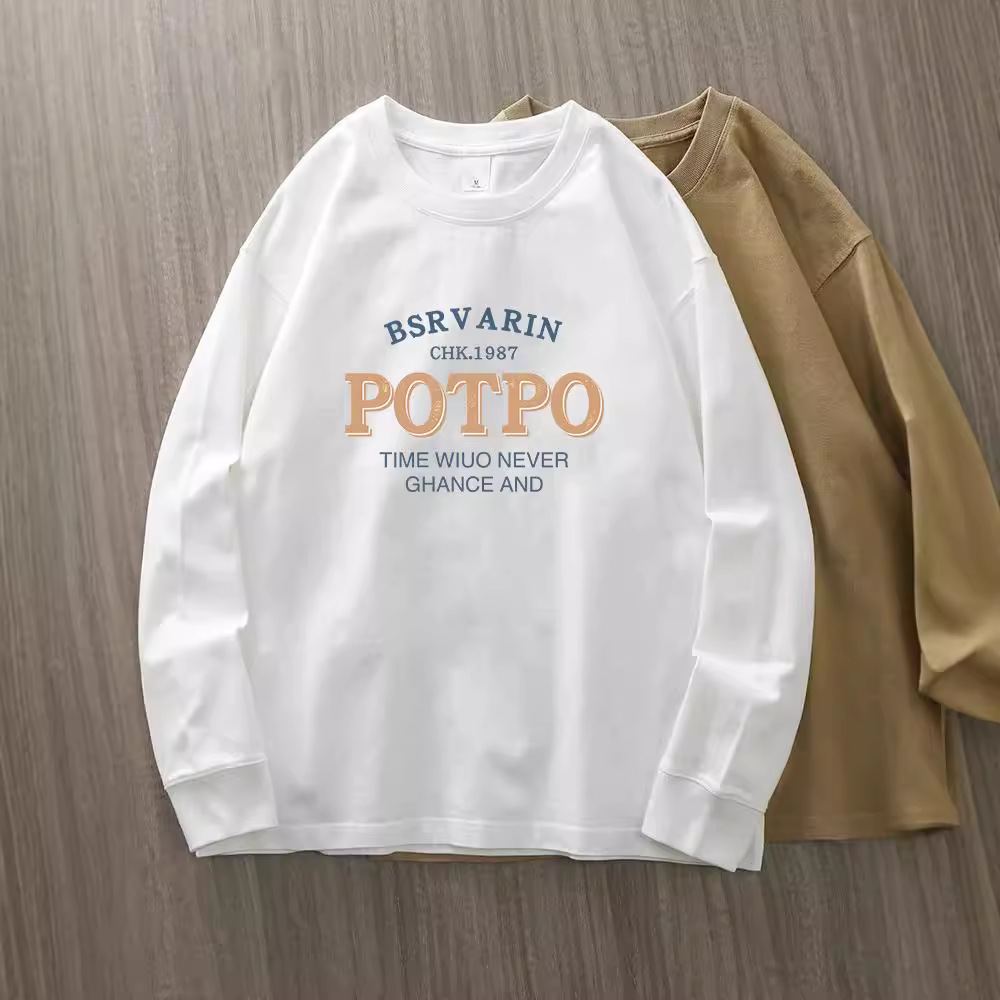 230G pesado algodón blanco camiseta de manga larga mujer 2025 otoño suelta camiseta de base de cuello redondo de mujer camiseta superior