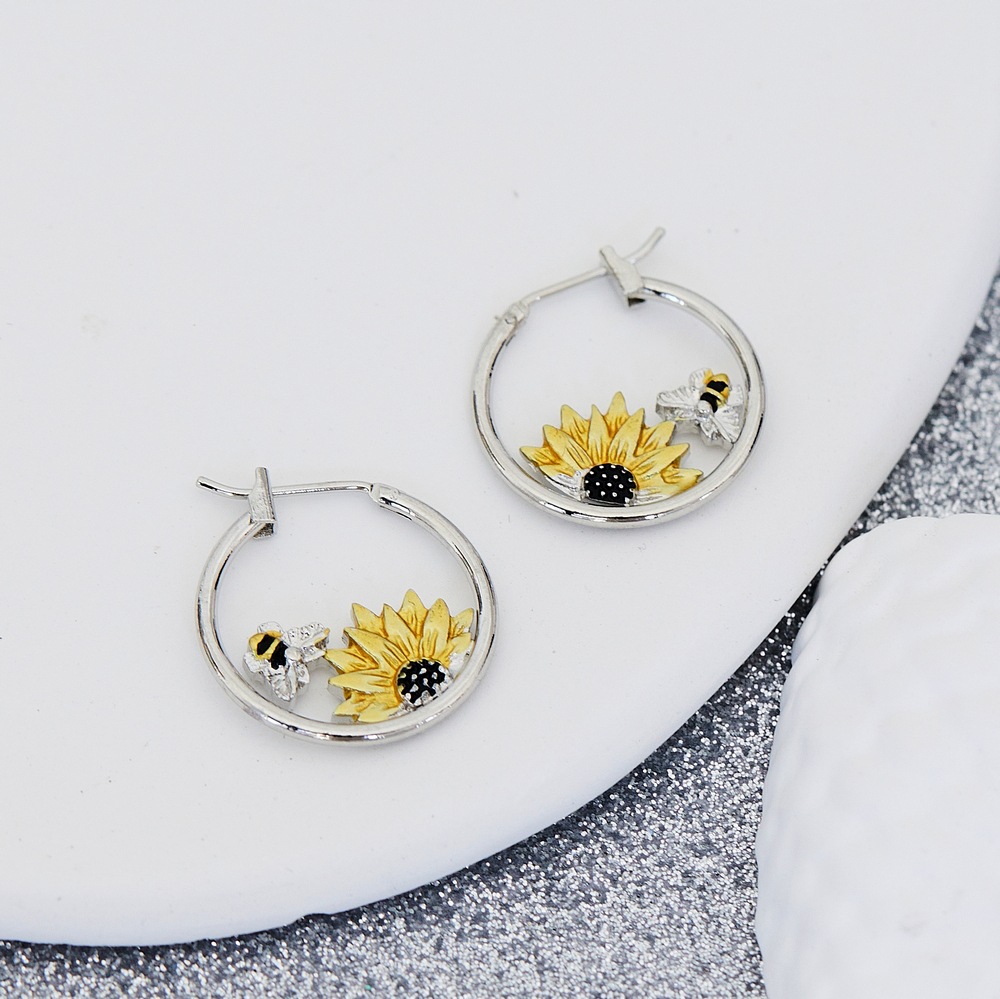 Alloy Material Sunflower Pattern 1 Pair Retro Sunflower Alloy Hoop Earrings