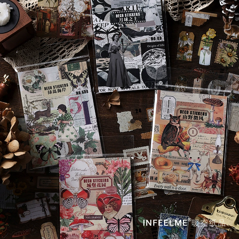 Infeel.me PET-наклейка серия "Островной ветер" ретро литература и искусство DIY украшение, комплект 20 штук, 4 варианта