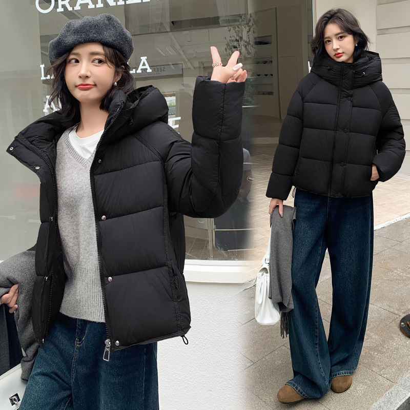 Puff glutinoso suave corto encapuchado abrigo de algodón mujer invierno nuevo suelto y delgado pequeño pan ropa de moda image 5
