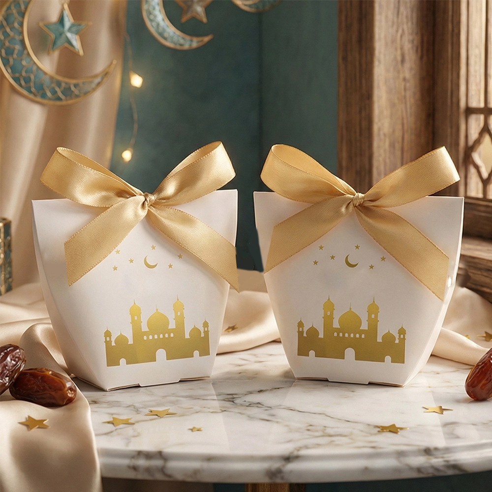 新款东南亚月亮节烫金礼盒配丝带城堡图案糖果盒结婚伴手礼礼品盒
