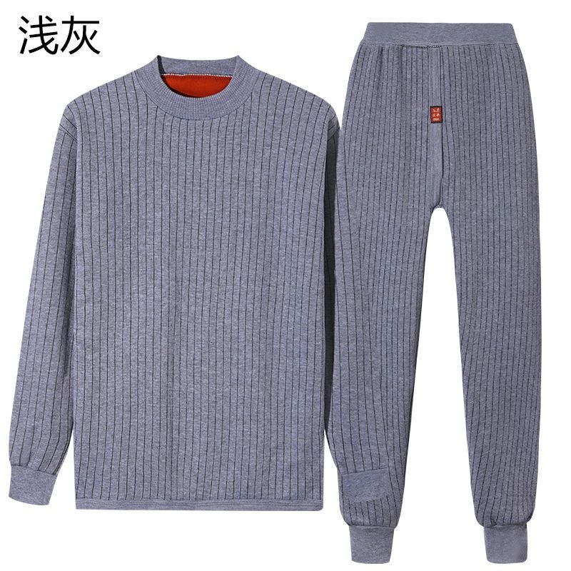 加绒加厚男士保暖套装中老年大码保暖棉衣棉裤防寒套装冬季巨厚款