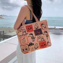 韩版卡通帆布包女单肩托特包2025年新款大容量学生手提袋一件代发