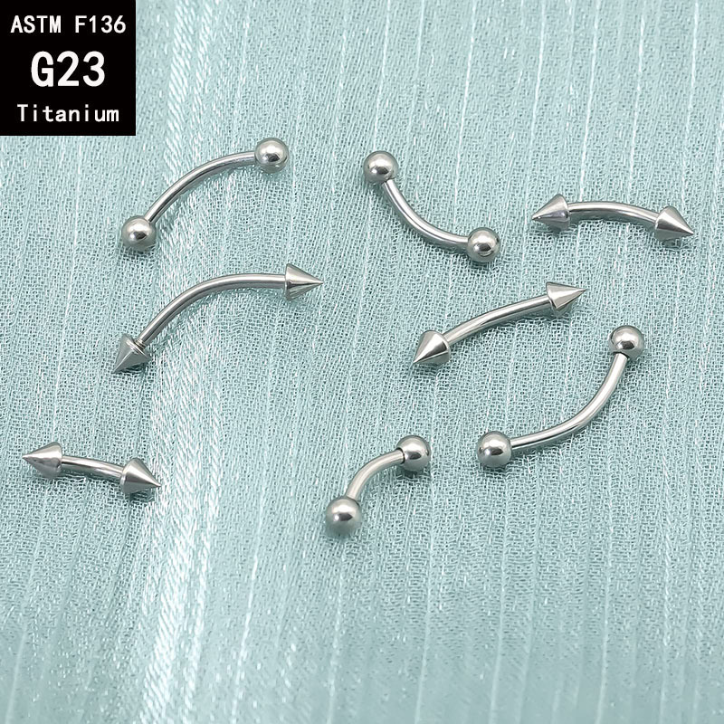 G23 Titanium Internally Threaded Double-Ended Ball Curved Barbell - C-Shaped Rod for Eyebrow & Tongue Piercing - F136 Titanium Alloy Body Jewelry detail image 7