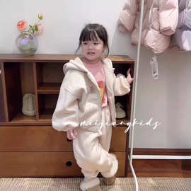 NYPP冬季新款童装 韩版童装 女童中小童气质加绒外套+加绒裤 套装