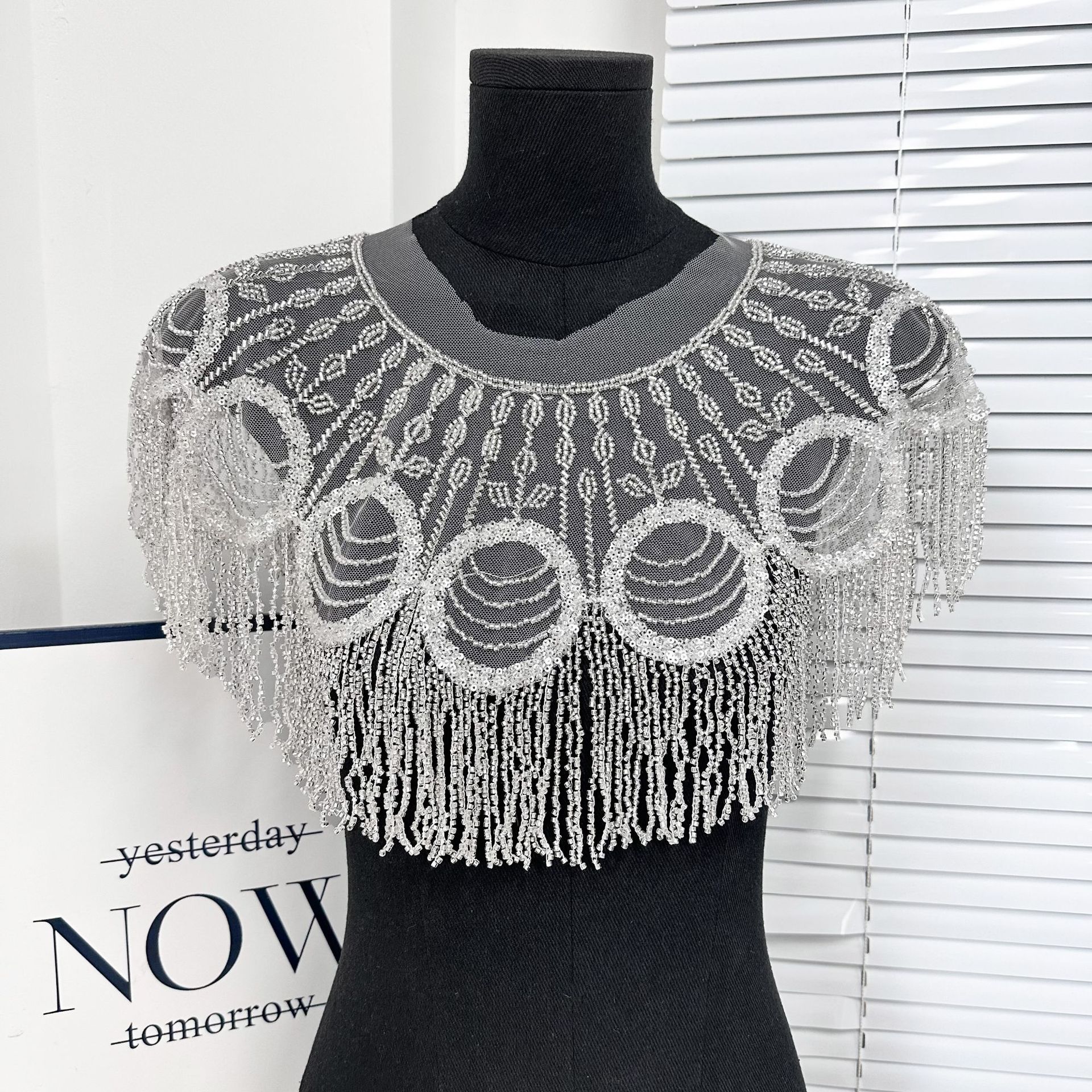 H8079 화이트 메쉬 실버 비즈