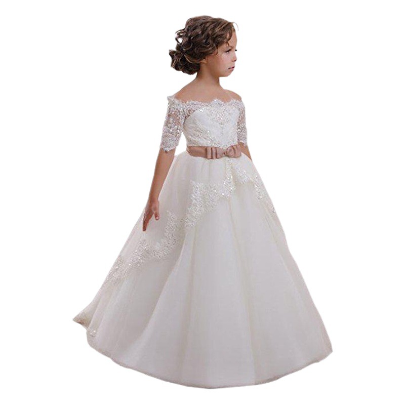Amazon AliExpress ropa de los niños europeos y americanos Comercio exterior arco diamante bola niña vestido boda niña princesa