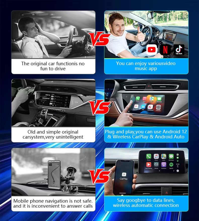 Wired to Wireless Carplay Box, Wireless Box, Android Auto Wireless Car Video Box