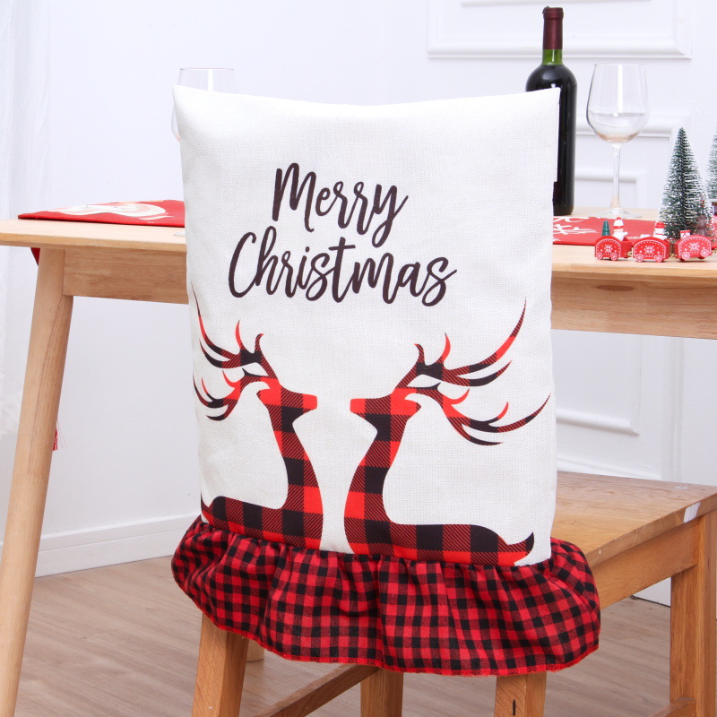 Christmas Chair Cover Red Black Plaid Lace Chair Cover Christmas Decorations Linen Creative Cartoon Print_voghion.com