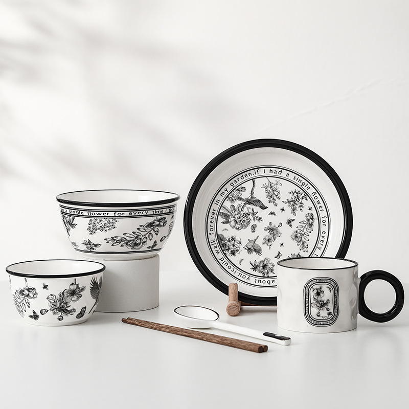 Banyaxia Flower Small Fragrance Ins Ceramic Bowl Plate Gift Box Creative Bowl Chopsticks Set Bowl Dish Suitcase | Giftware Tableware