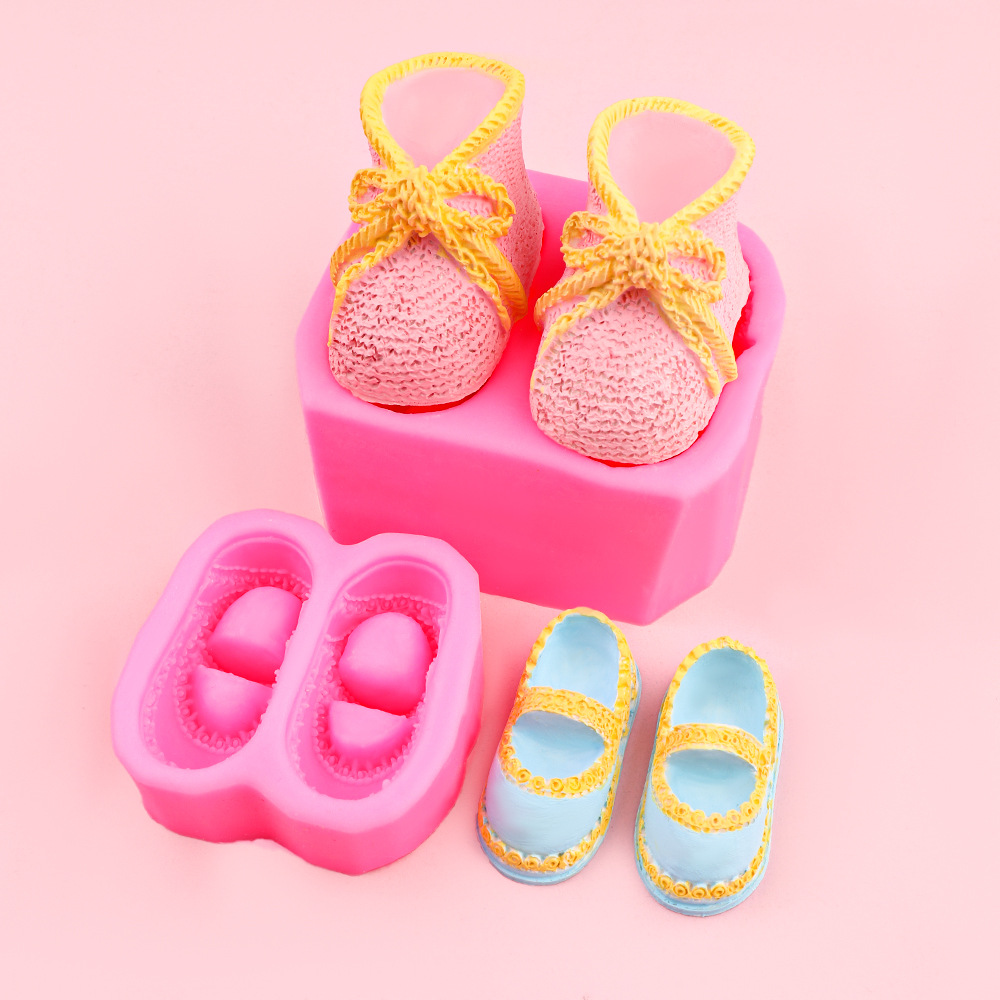 Baby Algodón Zapatos Zapatillas Decoración Molde de silicona Molde de jabón hecho a mano Molde colgante de yeso aromático Molde de chocolate