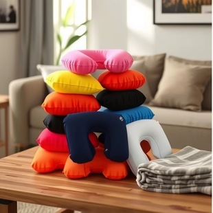 Camping Pvc Flocked U-Shaped Pillow, Cervical Pillow, Back Pillow, Aviation Pillow, Airplane Pillow, Travel Pillow, Inflatable Pillow, Lightweight and Durable
