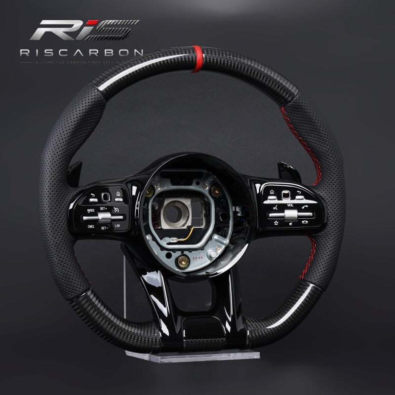 Compatible with Mercedes-Benz carbon fiber red label black button steering wheel W207W211W212 W221W222 809AMG GT
