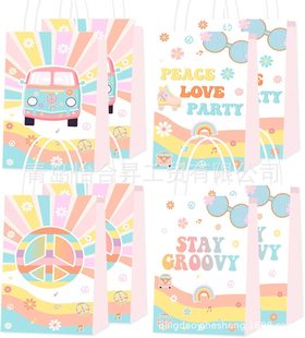 Fashionable Party Gift Bag Retro Hippie Bohemian Rainbow Themed Candy Tote Bag Suitable Size
