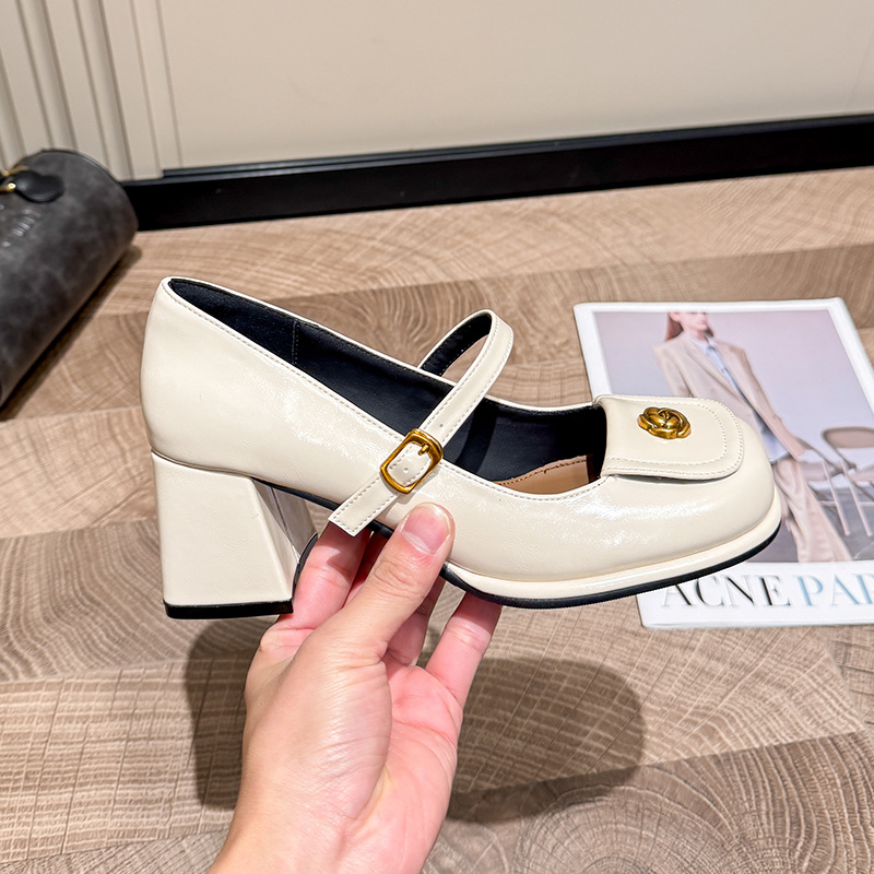 Elegant Retro Style Mary Jane Small Leather Shoes Women's 2025 Spring and Autumn New Late Style French Chunky Heel Single-layer Shoes