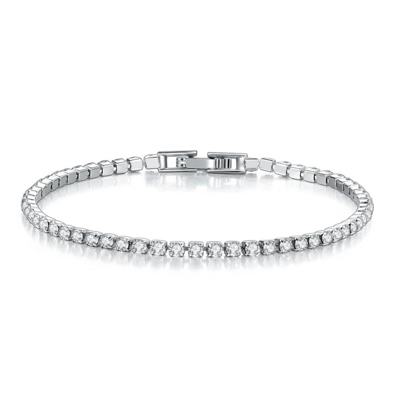 Cross-border hot 2.5mm single row full diamond crystal women's bracelet inlaid with 3A round zircon tennis stacked bracelet wholesale
