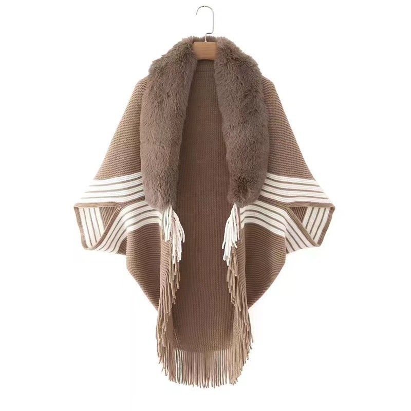 Polyester Material Stripe Pattern Women's Streetwear Stripe Polyester Tassel Shawl