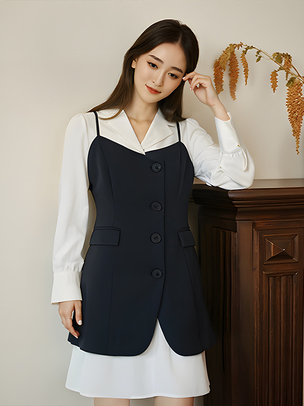 60-150kg Plus Size Two-Piece Long-Sleeved Shirt Suspender Dress Vest Outer Wear for Women 2025 Spring & Fall