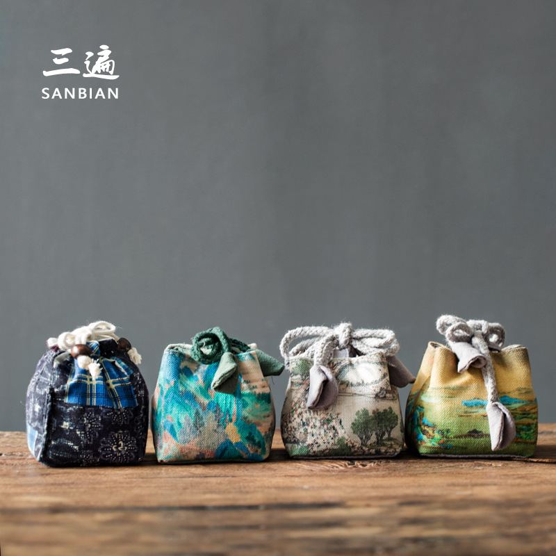 Ganador de algodón engrosado y cáñamo Master Cup bolsa de almacenamiento de una sola taza de viaje taza portátil taza de té juego de té taza de té pequeña bolsa de tela