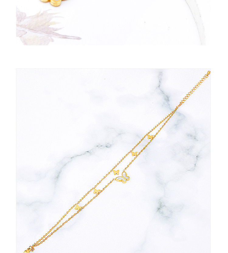 Fashion Four Leaf Clover Butterfly Titanium Steel Inlay Shell Womenu0027S Anklet