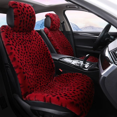 2026 Factory Direct Sales Cushion for Autumn and Winter, Thickened Leopard Print Faux Rabbit Fur Universal Car Seat Cushion, Plush Seat Pad (Multi-function pad) - burgundy-front-row-single-seat-standard-edition