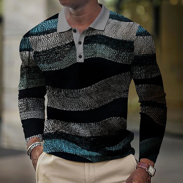 2024 venta caliente 3D impresión digital para hombres casual todo-fósforo negocio suelto de manga larga transpirable botón cuello POLO camisa