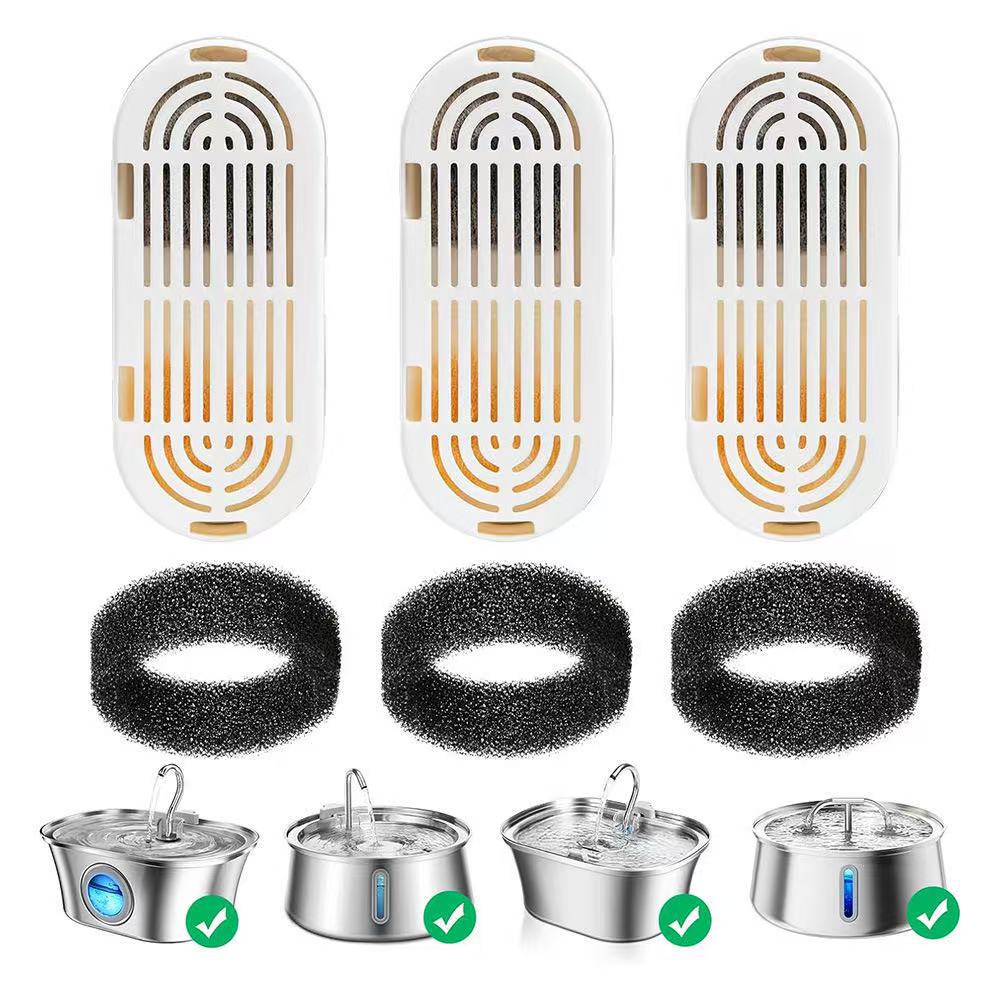 Pet water dispenser filter element, stainless steel universal filter cotton set, cat and dog water dispenser accessories, one-piece drop shipping