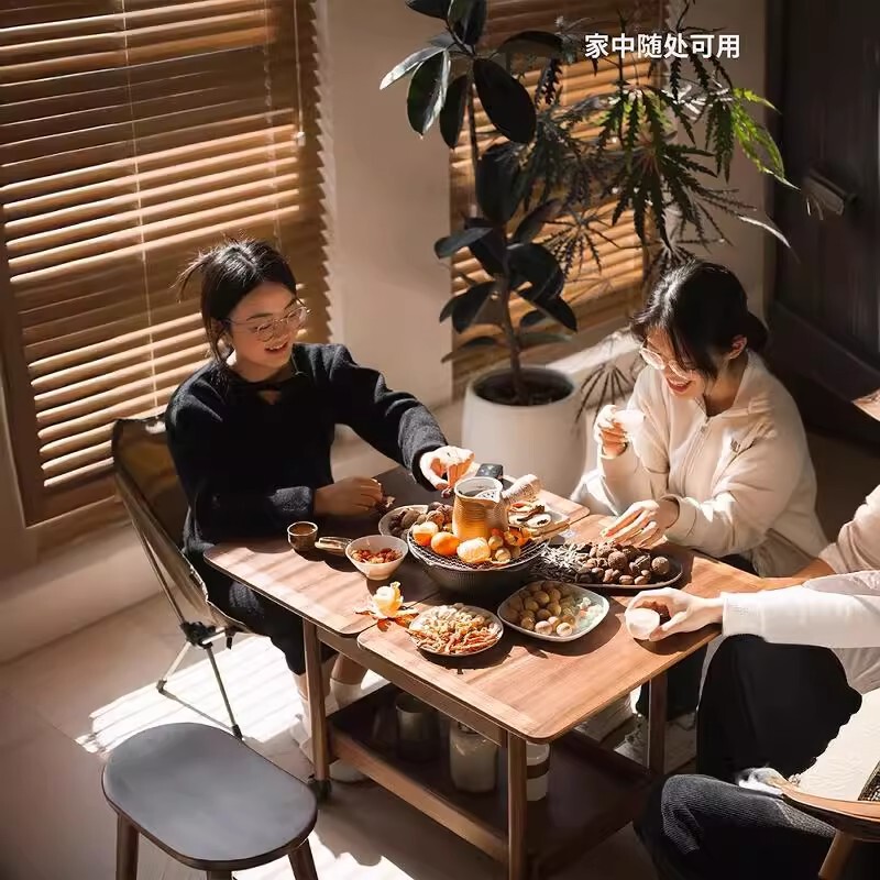 家用移动茶几小户型客厅黑胡桃木折叠桌面实木客厅随行移动边几|undefined