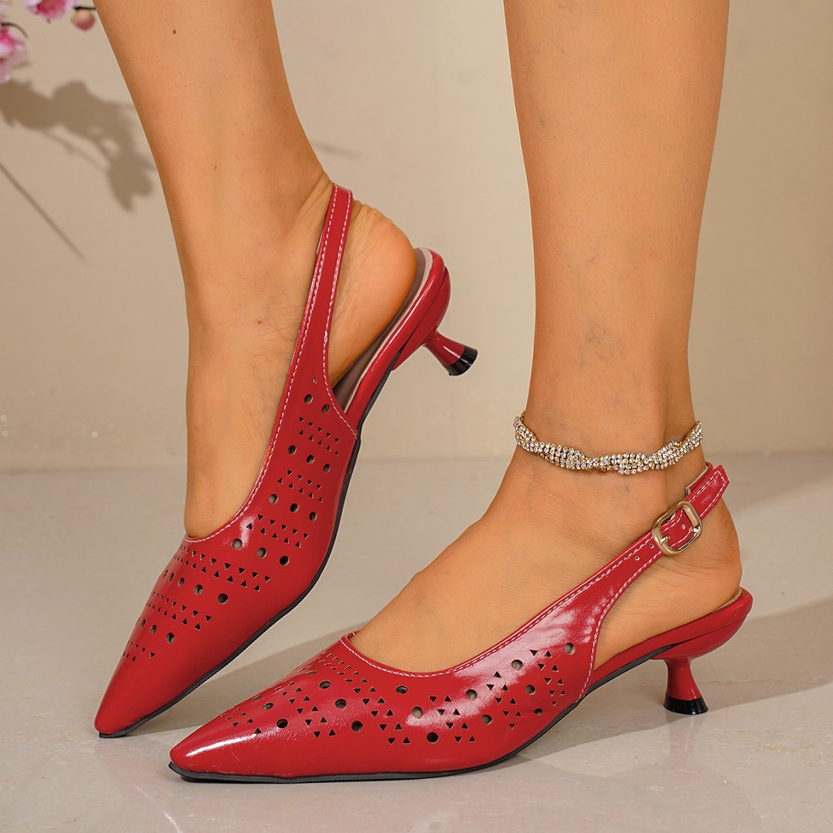 Sandalias de Tacón Fino con Punta de Tejido y Caucho, Tacón Fino, para Mujer image 5