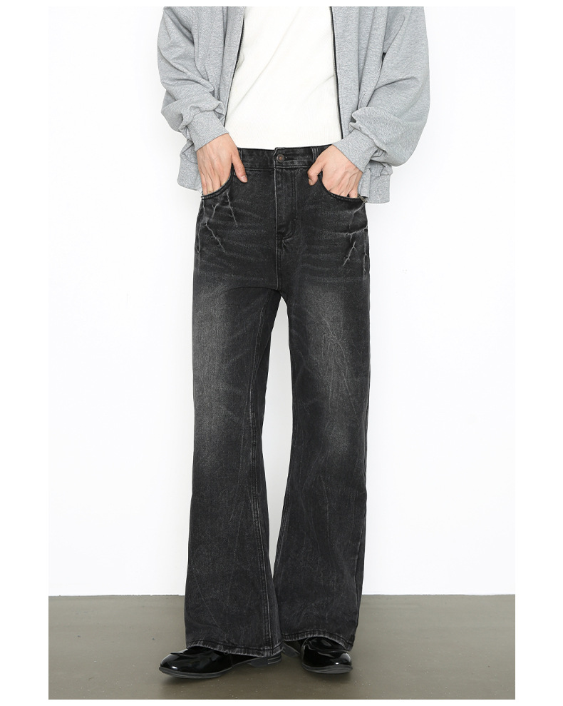 Men's Vintage-Inspired Distressed Jeans Cleanfit Straight Slight Flare Comfortable Cotton Blend Washed Black Light Blue S-XXL No Stretch_mkmklike.com