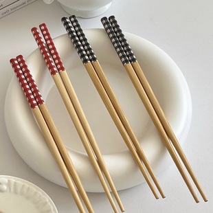 [Yuan Hibiscus Bamboo] Chopsticks Household Bamboo Chopsticks Environmental Plaid Chopsticks Non-slip Factory Straight Hair Wholesale