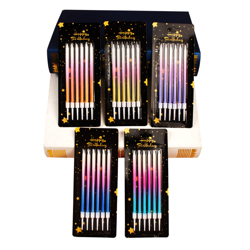 3-color gradiente cumpleaños vela larga barra Arco Iris color libre de humo 6-pack fiesta pastel chapado en oro lápiz vela fabricante