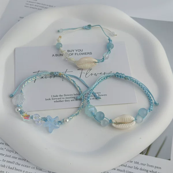 Summer Seaside Vacation Style Shell Bracelet Dopamine Woven Bracelet Shell Pendant Bracelet Seaside Photo Accessory