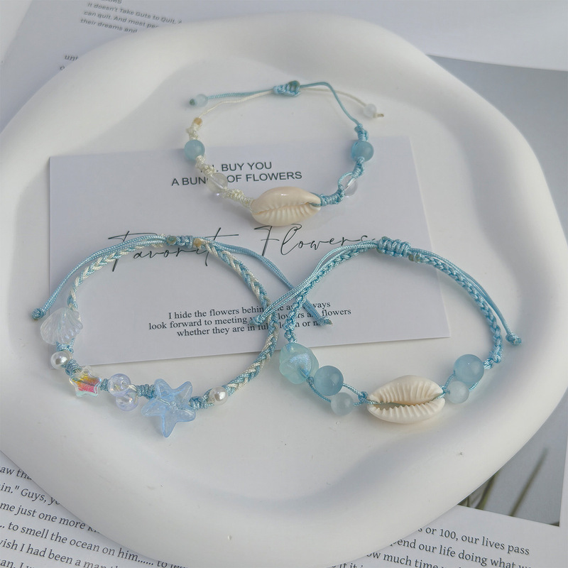 Summer Seaside Vacation Style Shell Bracelet Dopamine Woven Bracelet Shell Pendant Bracelet Seaside Photo Accessory