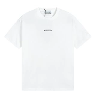 Камень 2025 Летний короткий рукав остров с принтом на спине хлопчатобумажная футболка для мужчин и женщин