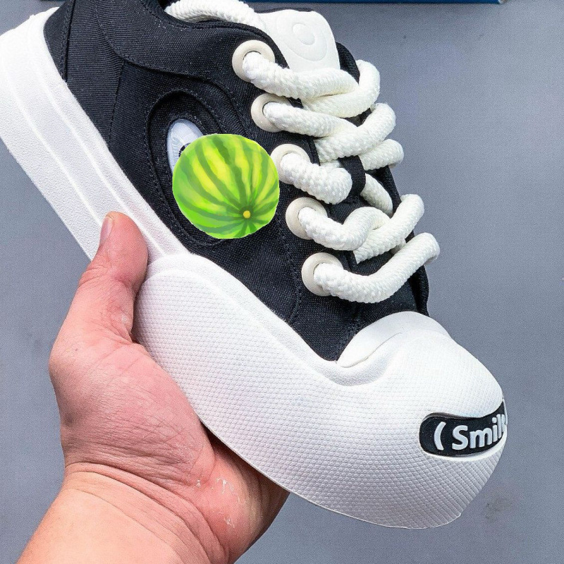 Putian 24 High Verion Open Smile Canva Thick Sole Height Increaing Ugly Cute Round Toe New White Shoe Couple_vogvips.com