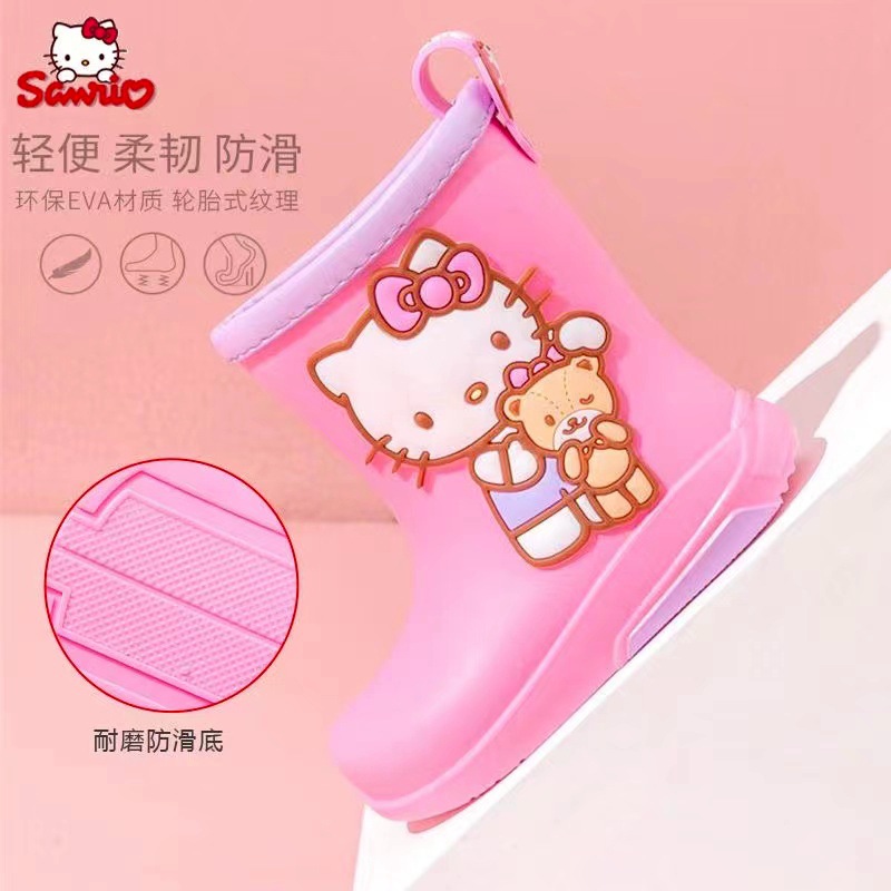 Sanrio official children's rain boots for girls, anti-slip baby rain boots with Doraemon Hello Kitty Lulumi water shoes