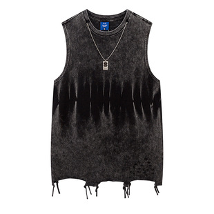 YPRS Wash Water Distressed Hip-Hop Faded Distinctive oversized Pink Sleeveless Vest Men's Loose Street Dance Top