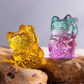 十二生肖猫小摆件礼品开业乔迁纳福彩色水晶猫桌面摆饰品