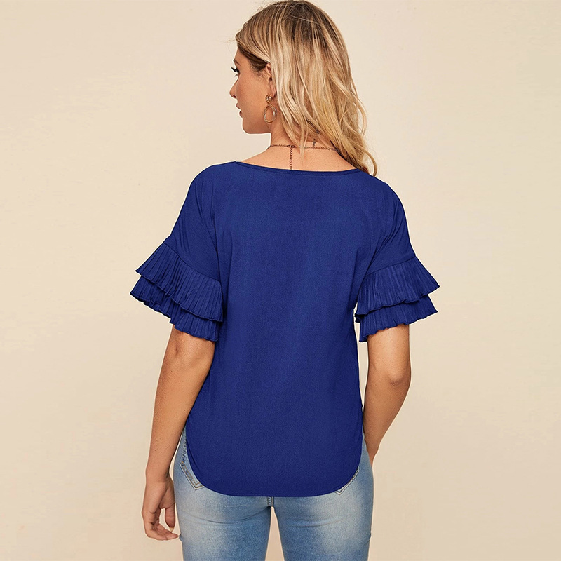 pullover short-sleeved round neck solid color top  NSSA39236