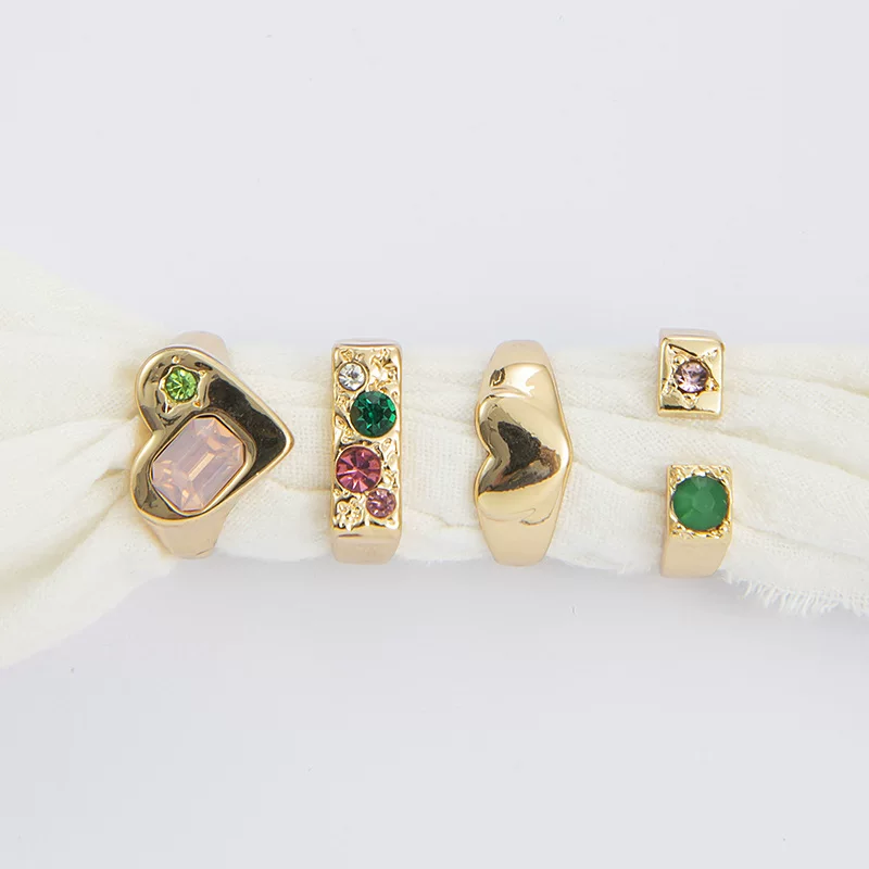 (Cборочный экспорт), аксессуар сердце в форме кольца, камень инкрустация, органический набор, с драгоценным камнем, набор из 4 шт.