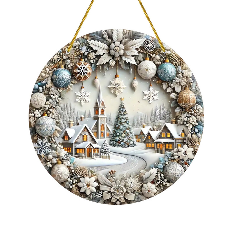 クロスボーダー起爆クリスマスピンクスカーフ小さな雪だるま木製円形木製ブランド装飾冬のアイデア装飾看板|undefined