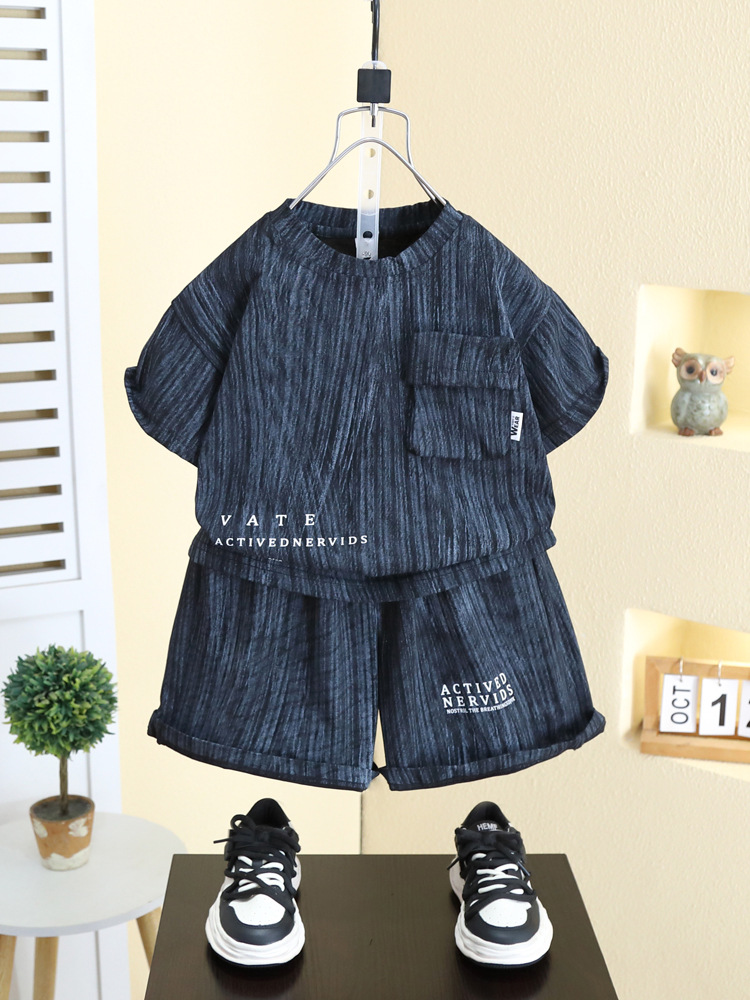 7989 traje de manga corta para niños verano 2025 nuevos pantalones cortos de media manga para bebés de dos piezas ropa fina de verano para niños