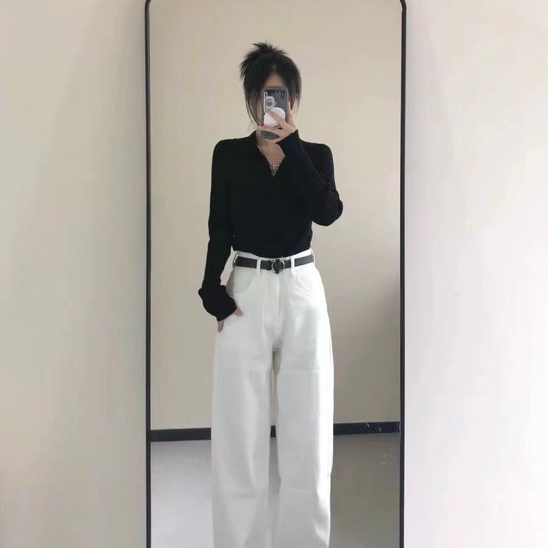 大码胖妹妹POLO领针织衫女春秋冬新款显瘦内搭打底衫V领长袖上衣|undefined