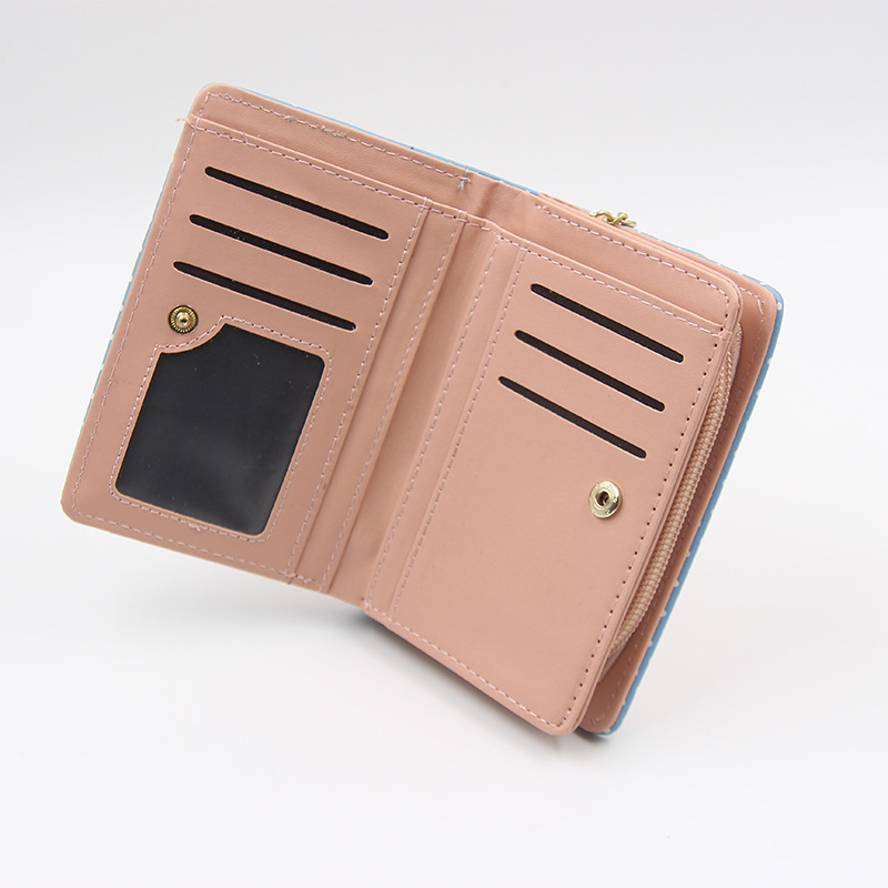 Billetera corta de estilo coreano de las mujeres de dibujos animados lindo medio borde gato cremallera pequeña cartera plegable estudiante monedero de la moneda de la mano de las mujeres