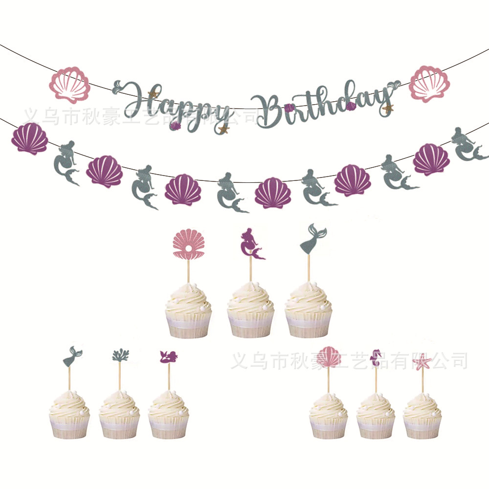 Nueva sirena fiesta de cumpleaños de bandera de fiesta en el hogar decoración pancarta de polvo brillante juego de tarta