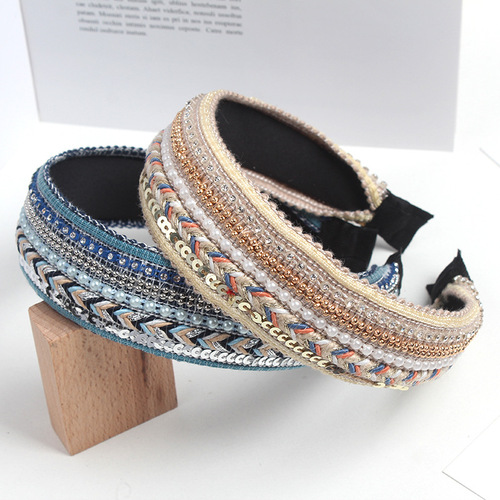 New Korean Wide Edge Flat Hair Clip with Ethnic Style Diamond Strips, Embellished with Diamond and Pearl Sparkles, Extended Face-Washing Hairpin